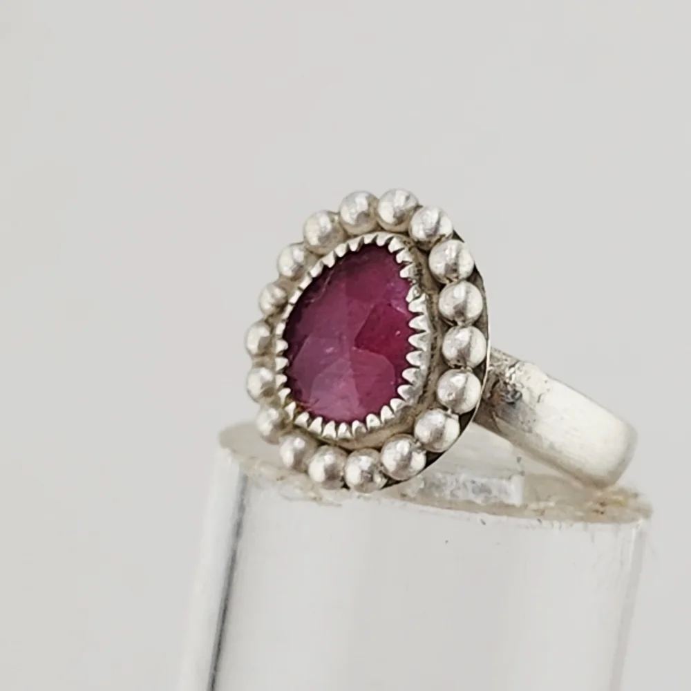 PINK SAPPHIRE RING HANDMADE IN RECYCLED STERLING SILVER WITH EMBELLISMENT SZ 8
